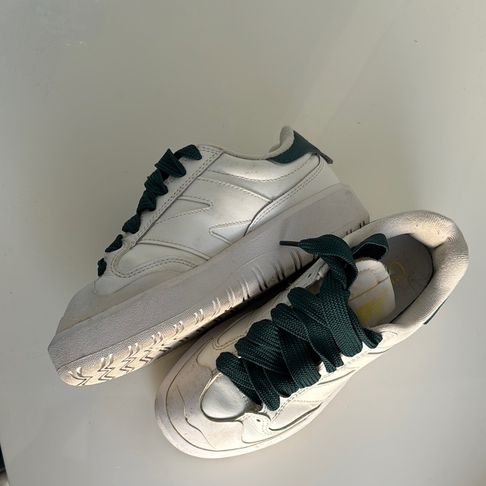 White Sneakers with Green Laces